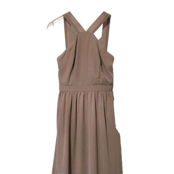 Lulus Air of Romance Taupe Halter Maxi Bridesmaid Gown Women’s Size Small Dress - Picture 1 of 6
